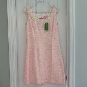 NWT Lilly Pulitzer sparkle pink dress. Lurex boucle tweed. Pearl details. Size 8